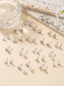 20 Pairs Delicate Fashion Women's Stud Earrings Set, Snowflake Moon Star Unique Pattern Earrings Combination, Suitable For Casual, Vacation, Date Wear, Jewelry Holiday Gift - Silver - View 2