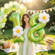 Green And White Daisy Party Balloon Set For Birthday Parties Photo Booth Props Anniversary Celebrations Holiday Decorations Outdoor Events Backdrop Walls And Photography Backgrounds - View 4