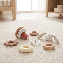 1pc Wooden Base Rabbit Stacking Toy, Soft Plush Rabbit Detachable Stacking Rings Toy, Baby Sensory Building Play Toy, Newborn Fine Motor Skills Training Educational Toy, Baby Baptism Gift - Multicolor - View 9