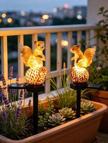 1pc Cute Squirrel Pinecone Solar Garden Stake Light, Waterproof LED Warm White Outdoor Pathway Lamp, Animal Figurine Ground Light For Yard Lawn Patio Garden Decoration - Multicolor - View 2