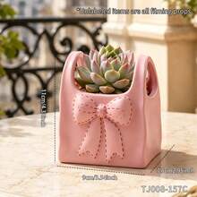 1pc Girly Style Handbag Shaped Flower Pot With Bow, Exquisite Embossed Design, Vanity Decor, Rental Home Soft Furnishing, Best Friend Gift, Desktop Succulent Planter Container - Handbag Planter - View 12