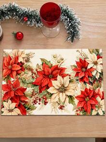 1pc Christmas Pattern Printed Table Runner, 4pcs Christmas Pattern Printed Placemats, Suitable For Holiday, Party, Birthday, Dinner, Kitchen Dining Table Decoration, All Season Room Decor, Home Textile Decoration Table Runner - Multicolor - View 1