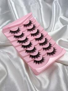 7 Pairs Strip Lashes Natural Fluffy False Eyelashes Curled Spikes Clear Band Fake Lashes Wispy Reusable Cat Eye Lashes Easy To Wear Beginner-Friendly Suitable For Daily Outings And Gatherings - View 3