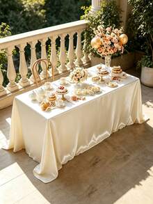 1/5pcs Satin Tablecloth, Wedding Decor Long Tablecloth, Rectangular Smooth Soft Satin Tablecloth, Wedding Party Tabletop Decor, Birthday Party, Suitable For Indoor/Outdoor Restaurant, 58x102 Inches, All Season - Beige - View 5