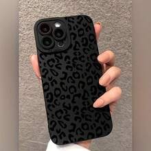 1PC Classic Black Leopard Print Full Coverage Matte TPU Phone Case, Compatible With Apple 17 16 15 14 13 12 11 Plus Pro Max Series, Personalized Ins Style - Black - View 2