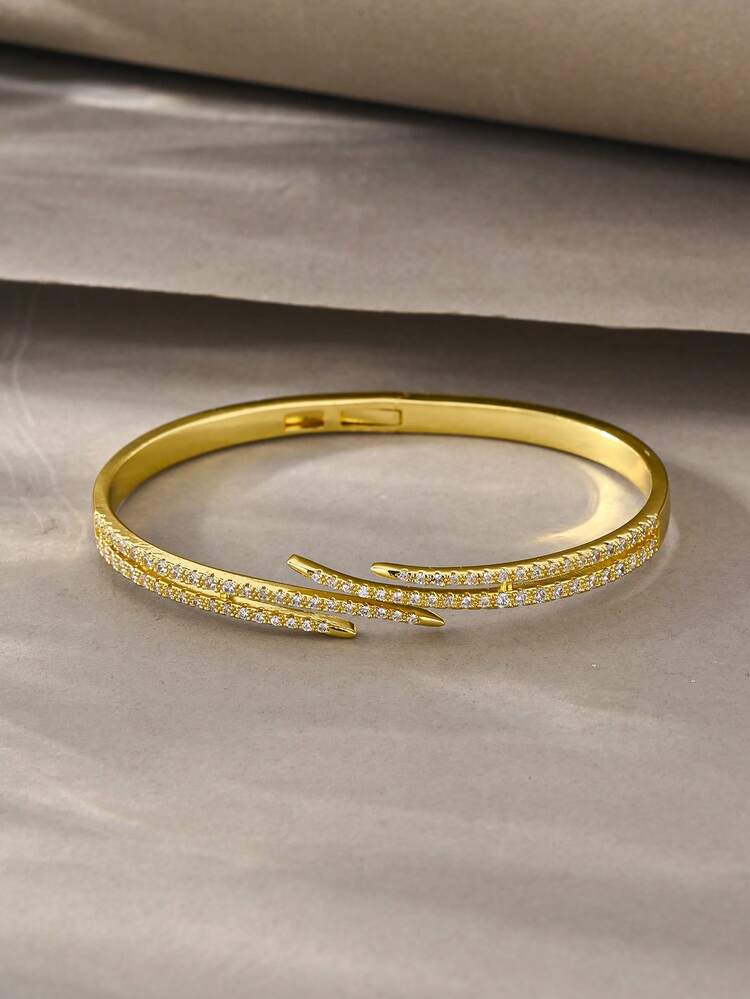 Gold Bracelet Set, Versatile Textured Copper With Zirconia Inlay, Suitable For Daily Wear, Gatherings, Dates, Parties, Gifts - Gold - View 5
