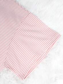 2pcs Simple Striped Loose Knit Long Sleeve Top & Side Split Shorts Casual Homewear Set For Home Use, Two Pieces Set Outfit, Cozy - Pink - View 7
