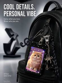 Y2k Wave Note Card Holder Keychain, Equipped With Headphone Pendant And Hanging Rope, Portable Id Holder,Ins Style Bag Charm, ID Card Holder, Credit Card Holder, Daily Use, Birthday Gift, Teacher Gift, Christmas Gift, Back To School Gift. - Multicolor - View 7