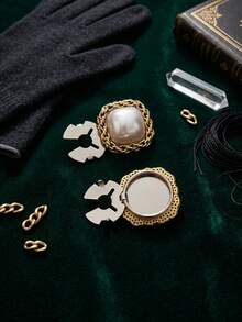 6/2/1PC Vintage Square Faux Pearl Button Covers Gold Chain Trimmed Shirt Collar Button Caps Clip-On Cufflinks Formal Dress Clothing Accessories - Multicolor - View 5