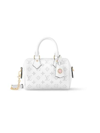 LOUIS VUITTON Speedy 20 White Smooth Calfskin Logo-Print Handbag With Zip Closure Adjustable Strap And Interior Compartment For Da