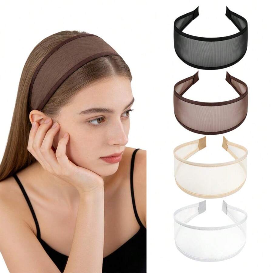 1pc Wide Mesh Headband, High Crown Non-Slip Fashion Commute Hair Accessory, Practical Hairline Coverage, Dual-Use Skincare Styling Accessory, Suitable For Home Skincare, Daily Outings, Beach Vacation And Travel Essential Fashion Item - Multicolor - View 1