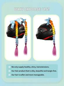 1pc 20 Inch Red Black Green Yellow Purple Pink Blue Helmet Braid Hairband With Detachable Suction Cup And Bow, Motorcycle Helmet Ponytail Hair Accessory, Multiple Colors Available (Helmet Not Included) - Multicolor - View 6