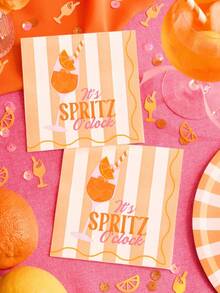 20/40pcs Orange White Striped Spritz Cocktail Napkins With Straws Set, Summer Pool Party Bachelorette Bridal Shower Garden Brunch Tableware, Paper Party Napkins, Gift For Party Hosts - Multicolor - View 7