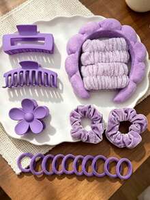 Solid Color Polyester Hair Claw Suitable For Daily Wear - Multicolor - View 8