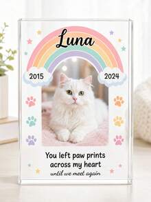 Customized Cat Memorial Acrylic Block, Personalized Rainbow Bridge Photo Crystal Plaque, Cat Loss Remembrance Gift, Forever In My Heart Keepsake, Custom Pet Memorial Decoration For Cat Lovers - Multicolor - View 3