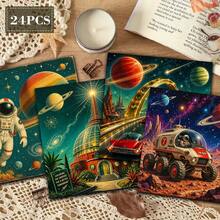 24 Sheets Vintage Space Sci-Fi Scrapbook Paper, 6 Inch Square Astronaut Rocket Planet Universe Illustration Background Paper Material Decoration DIY, Vintage Journal, Junk Journal Greeting Card Planner Scrapbook Background Card Mat - Square - View 3
