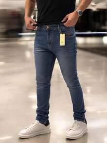 Men's Slim Fit Premium Denim Jeans With Lycra Stretch - פוף כחול - ראה 2