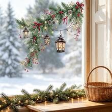 1/3pcs Christmas Window Clings Winter Pine Garland Robin Bird Lanterns Static Glass Decals Double Sided Removable Holiday Stickers For Home Showcase Party Decor - Multicolor - View 4