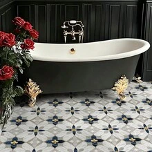 1 Roll French Gilded Floral Marble Mosaic Self-Adhesive Floor Sticker, 30 X 120Cm Vinyl Peel And Stick Removable Waterproof Non-Slip Wear-Resistant Seamless Floor Decal, Floor Renovation For Entryway Living Room Kitchen Bathroom, Renter-Friendly - Marble Inlay - View 8