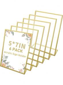 1/6/12pcs 4 X 6 Inch Gold Acrylic Sign Holder, Picture Frame, Vertical Desktop Sign Holder, Transparent Menu Frame Back, Suitable For Wedding, Restaurant, Office, Store, Hotel - Multicolor - View 10