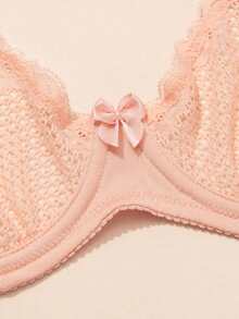 Deyllo Sexy Sheer Lace Half Cup Bra, Open Cup, Unpadded, Underwire - Apricot - View 6