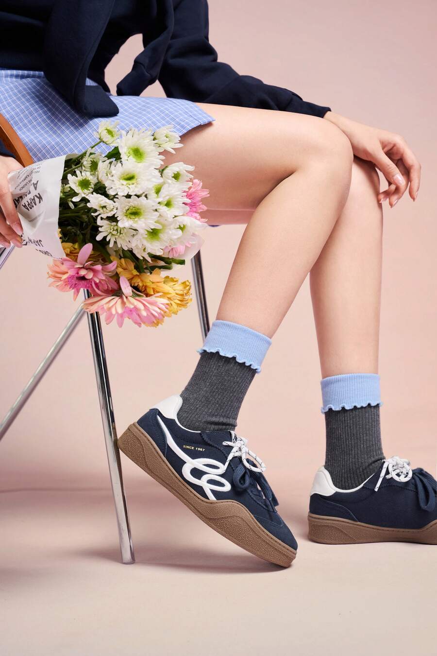 Kappa Millennium Style Silver White Colorblock Low-Top Sneakers, Double Strap Commuter Italian Retro Versatile Casual Shoes - Midnight Blue Black - View 1