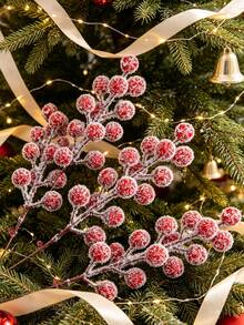 5PCS Multi‑Heads Artificial Red Holly Berry Stems, Glossy Faux Red Berry Picks, Christmas Tree Wreath Vase Arrangement DIY Stems, Winter Xmas Holiday Home Table Decor - Red - View 8