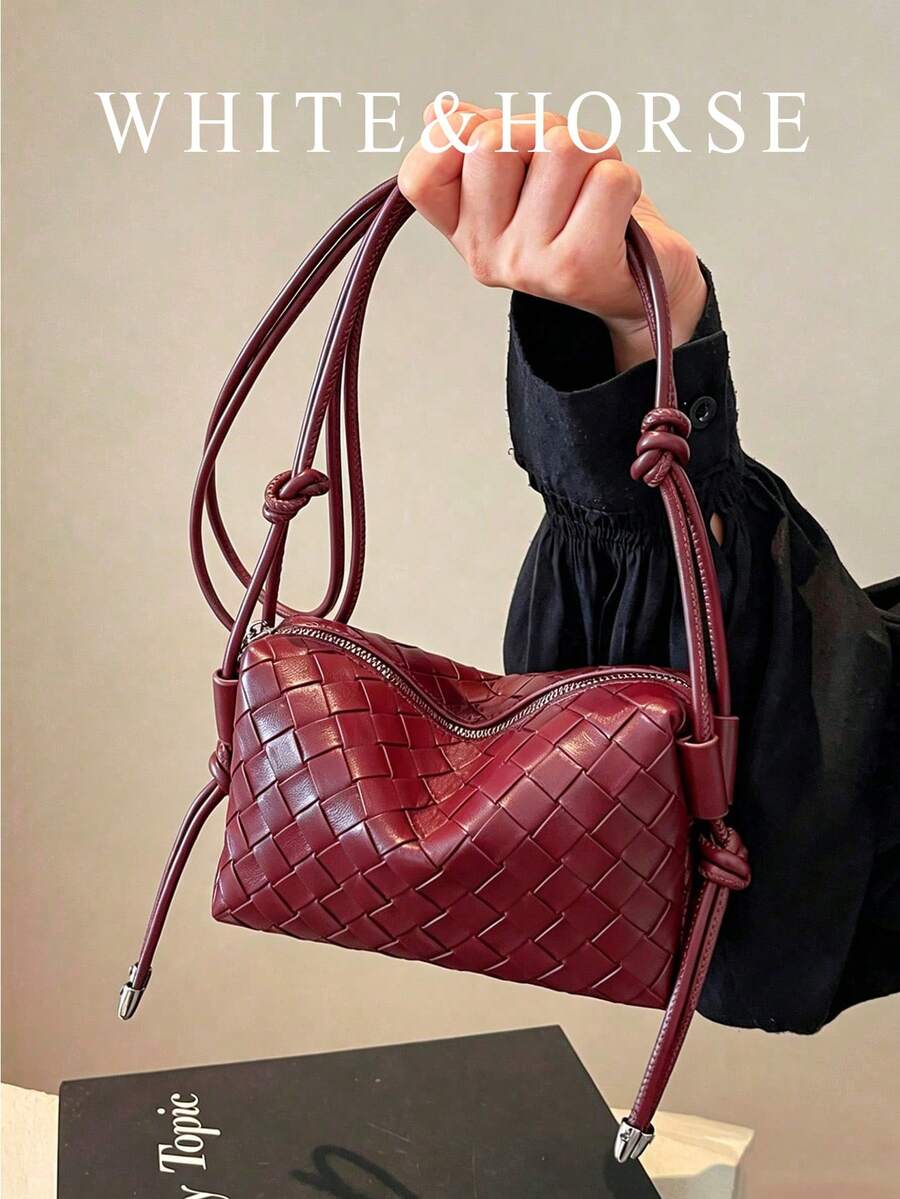 Niche Woven Chic Small Bag For Women, New Fashion Versatile Crossbody Square Bag, Korean Style Shoulder Bag - Burgundy - View 1