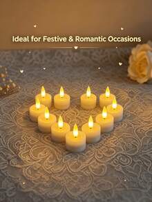 12pcs White LED Electronic Tea Lights, Realistic Flickering & Dancing Flame Effect, Battery Operated, No Open Flame, Romantic Candlelight Lighting, Suitable For Home, Romantic Dinner Decoration, Tea Lights, Birthday Party, Wedding Decoration, Valentine's Day Decoration - White Tea Wax - View 5