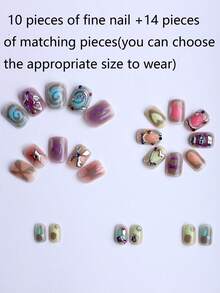 24 Pcs Short Square False Nails Featuring Y2K Punk-Style 3D Silver Metal Rhinestone Stars And Hearts. Perfect For Street Style, Parties, Punk-Themed Gatherings, And Everyday Wear. - Multicolor - View 3