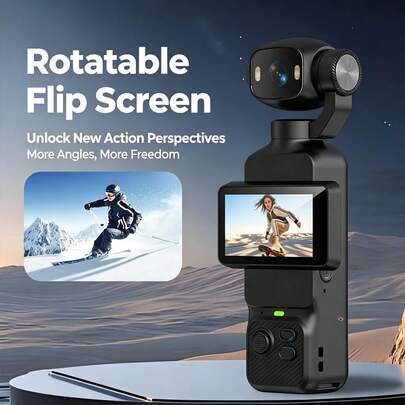Portable Handheld Digital Camera, Supports 4K Video Recording, Extended Charging Compartment Design, Equipped With Rotatable Flip Screen. Front And Back Can Rotate 180°, Right Side Can Rotate 90°, Supports Flash, Night Shooting, Auto Focus, Landscape/Portrait Mode, Built-In 64GB SD Card And 1800mAh Battery.