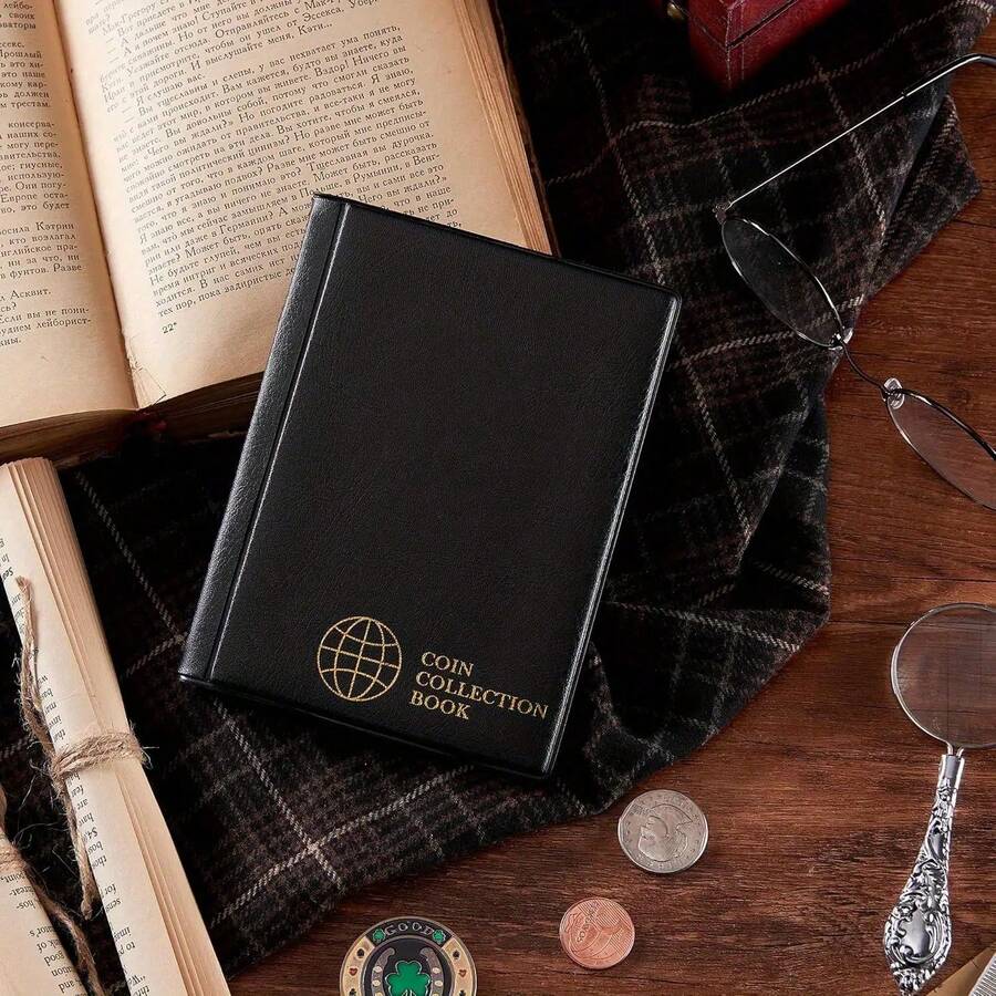 1pc 120-Pocket Navy Blue Coin Collection Album, PVC Transparent Divided Pages With Labels, For Storing And Organizing Commemorative Coins From Various Countries, Birthday Gift, Holiday Commemorative Collection Item - A - View 1