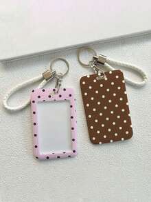 Polka Dot Pattern Fashionable Personalized Retractable Card Holder, Keychain Pendant Bag Decoration, Student ID & Transit Card Protective Sleeve, Suitable For Office Workers And Students Daily Use - Multicolor - View 2