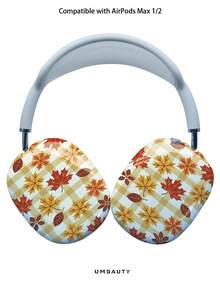 GIIPPA Glossy Hard Ear Cup Protective Cover Maple Leaf Pattern Unisex Anti-Scratch Shell Compatible With AirPods Max 1/2 Oval Over-Ear Headphones For Daily Commute, Campus, Cafe, Travel, Picnic And Other Scenarios Matching Outfit - Orange - View 1