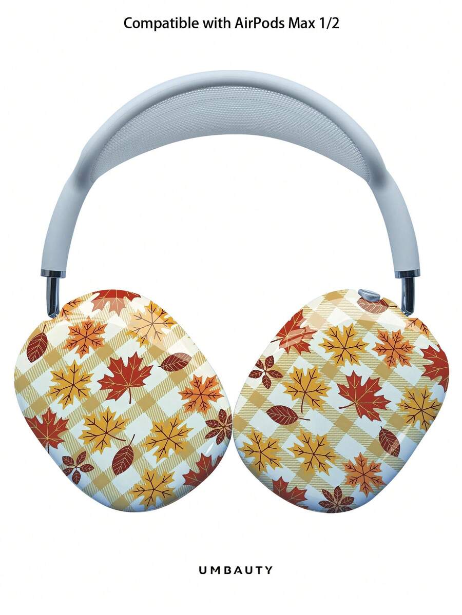 GIIPPA Glossy Hard Ear Cup Protective Cover Maple Leaf Pattern Unisex Anti-Scratch Shell Compatible With AirPods Max 1/2 Oval Over-Ear Headphones For Daily Commute, Campus, Cafe, Travel, Picnic And Other Scenarios Matching Outfit - Orange - View 1
