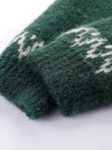 Fair Isle 復古圓領毛衣 冬季韓風聖誕氛圍 優雅旅行休閒度假款 - 綠色 - 查看 6