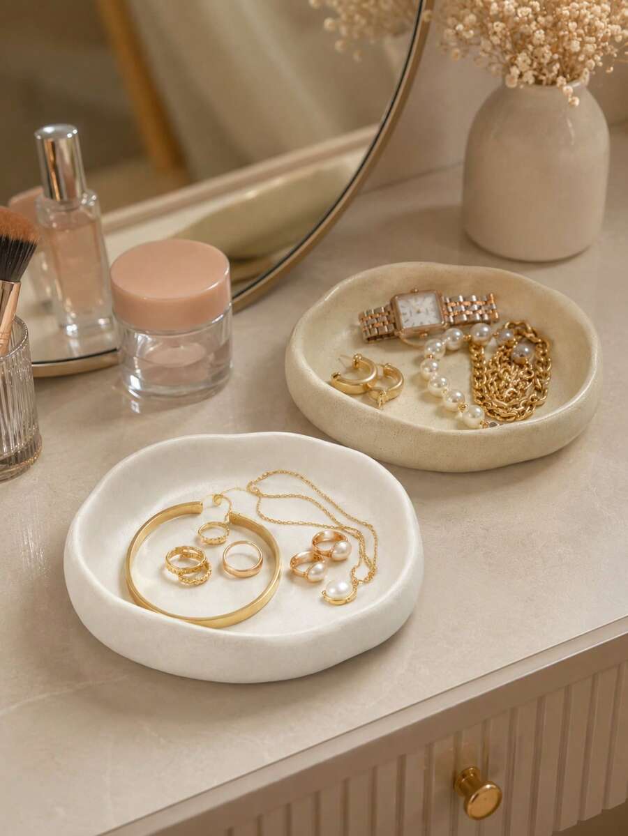 Spotted Jewelry Tray, Minimalist Jewelry Dish, Suitable For Rings, Earrings, Necklaces And Lipsticks, Round Storage Bowl, Suitable For Vanity, Dresser, Bedside Table, Bathroom Countertop, Entryway Table, Modern Cream Color Home Decor Gift - View 1