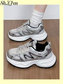 1 Pair Fashionable Retro Y2K Women's Thick Sole Casual Sports Shoes, Suitable For Commuting And Running, Thick Sole Sneakers - Black - View 1