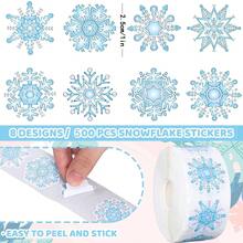 500pcs Light Blue Asymmetrical Snowflake Doodle Roll Stickers, 1 Inch, 8 Random Patterns, Fresh Winter Illustration Style, Perfect For Christmas Gift Sealing, Apple Gift Box Decoration, Holiday Package Wrapping, Christmas Baking Packaging, Party Favor Accents, Christmas Scrapbook DIY - Multicolor - View 2