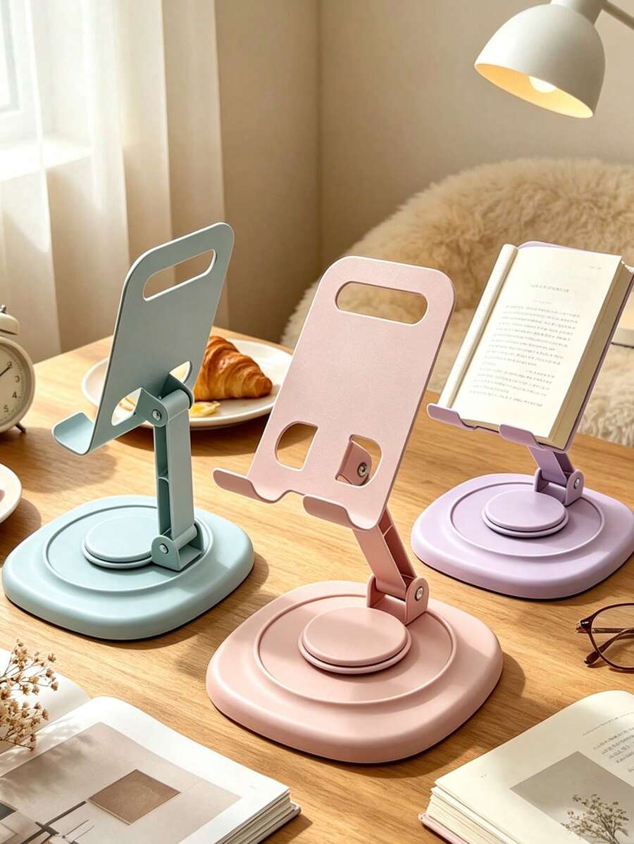 1pc 360° Rotatable Aluminum Alloy Adjustable Tablet Stand, 360° Rotatable Folding Tablet Holder, Universal Smartphone Tablet Desktop Stand, Multi-Angle Silicone Non-Slip Base Folding Desktop Stand, Back To School Supplies