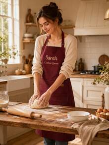 1pc Custom Embroidered Striped Apron, Personalized Text Apron With Front Pocket, Adjustable Shoulder Straps, 5 Optional Colors, Household Cooking Baking Apron, Ideal Holiday Gift For Mom, Dad, Wife, Husband, Family Members For Kitchen, BBQUse - Multicolor - View 6