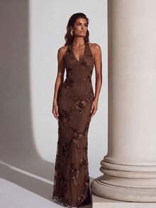 Elegant Backless Formal Dress, Romantic Sexy Party Gown, Suitable For Beach, Wedding, Formal Dinner, Wedding Guest Brown Fall - Brown - View 6