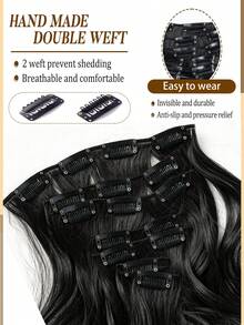 18-30 Inch Long Wavy Clip-In Hair Extensions, 7pcs/Set, Thickened Hair Pieces, Invisible Clip Design, Soft Synthetic Fiber, Black, For Women, Halloween - Black - View 7