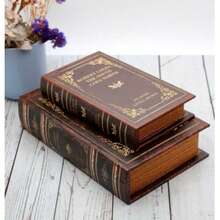 2 Pieces Wooden Material, British Classic Pattern Book-Shaped Unique Desktop Decor, Combines Storage Box And Jewelry Box Functions, Can Discreetly Store Jewelry, Souvenirs And Gifts - A - View 1