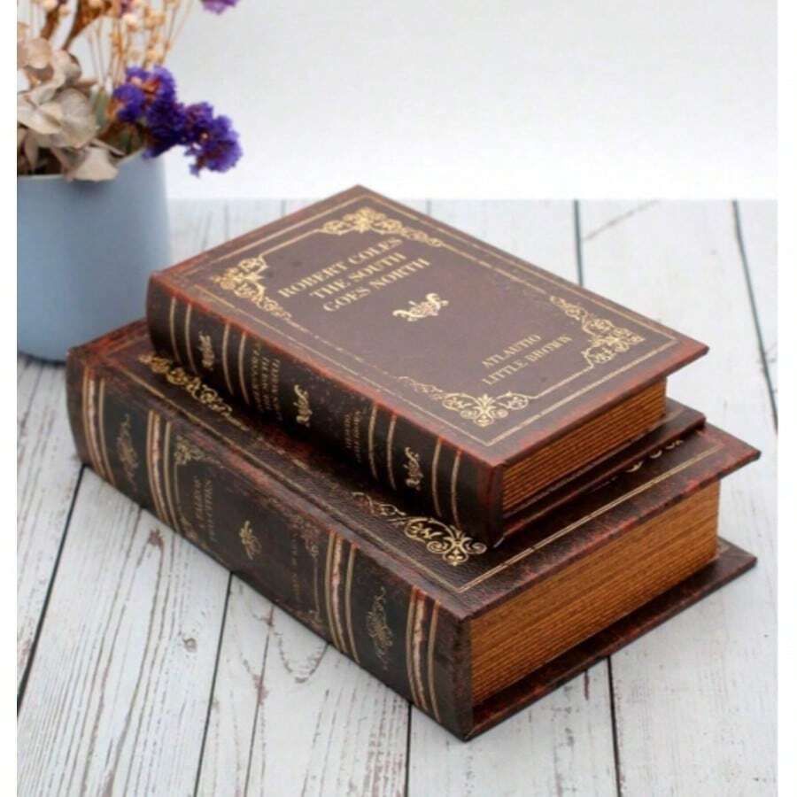 2 Pieces Wooden Material, British Classic Pattern Book-Shaped Unique Desktop Decor, Combines Storage Box And Jewelry Box Functions, Can Discreetly Store Jewelry, Souvenirs And Gifts - A - View 1