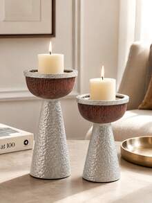 1pc Rustic Silver Hammered Candle Holder, Farmhouse Style Living Room Dining Room Fireplace Tabletop Decor Centerpiece - Silver - View 3
