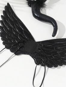 2pcs Funny Horn Headband + Wings Suitable For Halloween Halloween Party Polyester (Polyester) Headband All Seasons - Black - View 4