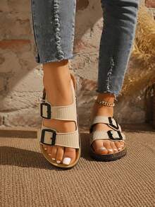 Women's Platform Sandals, Dual Adjustable Straps, Easy On/Off, Casual Daily Use - Beige - View 6