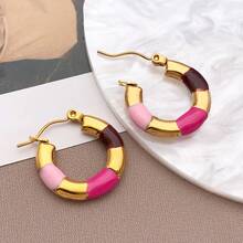 2pcs Fashion Oval Earrings Stainless Steel Oval Gold 20MM Large Round Clip Smooth Metal Earrings Elegant Accessories - Multicolor - View 14