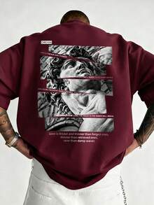Men's Vintage David Statue Patchwork Back Print Short Sleeve T-Shirt, Loose Artistic Street Casual Top - Burgundy - View 2